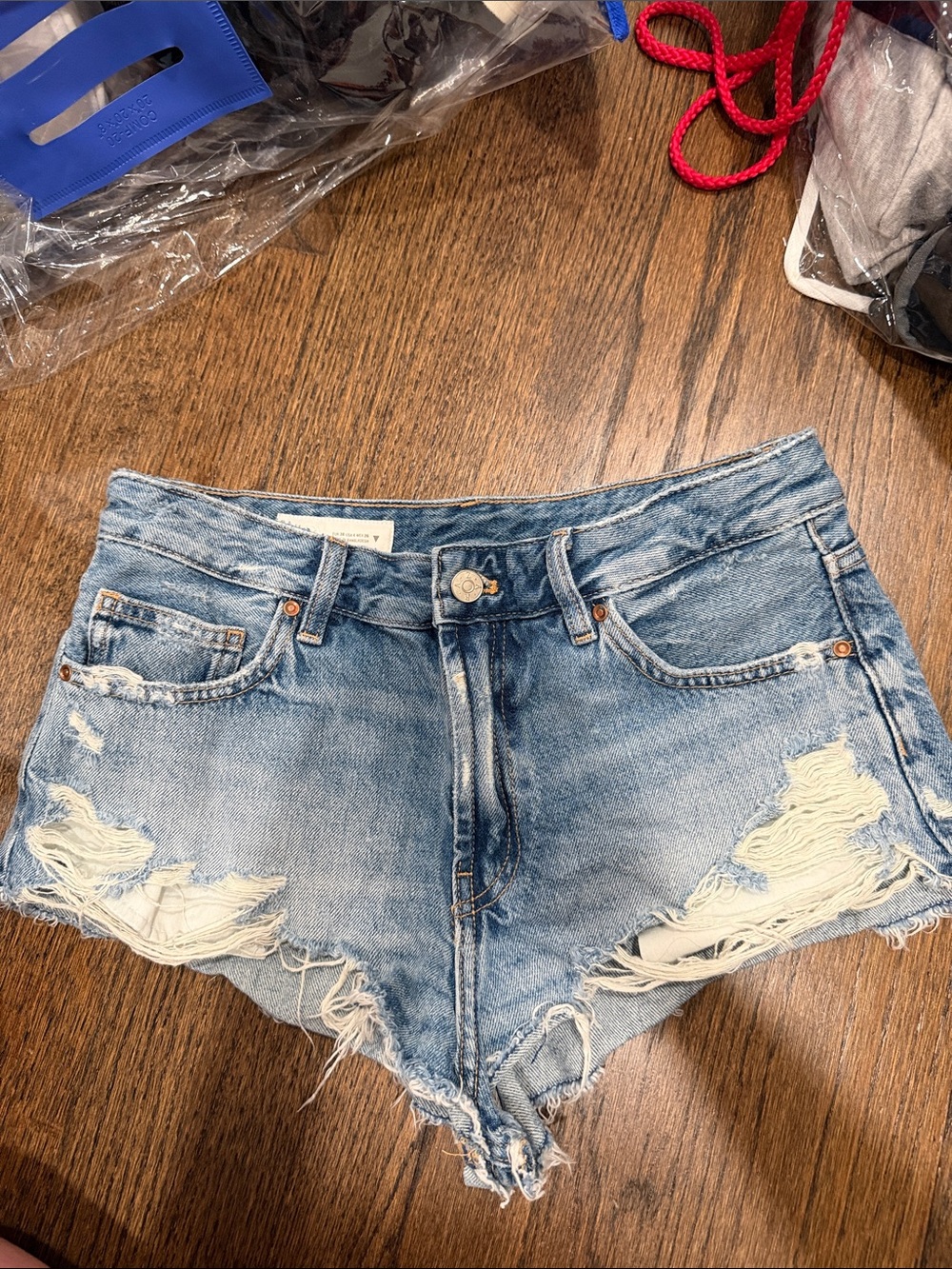 Zara Denim Distressed High-Rise Women’s Shorts - Light Blue